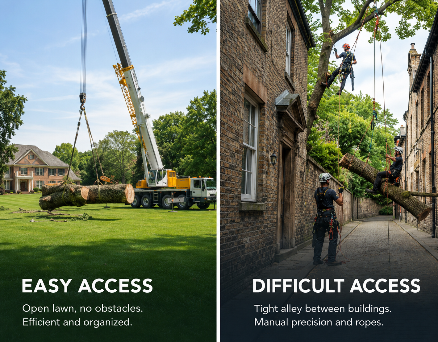 Easy access versus difficult access tree removal